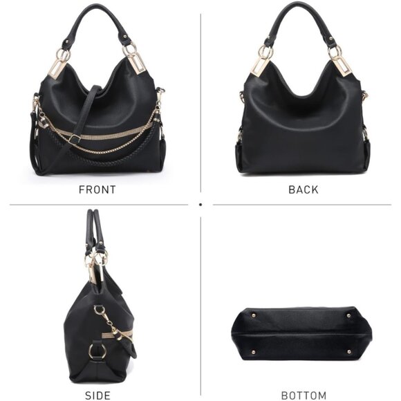 Elegant Vegan Leather Hobo Bag for Women - Rhinestone Accents & Spacious Design - Picture 3 of 6